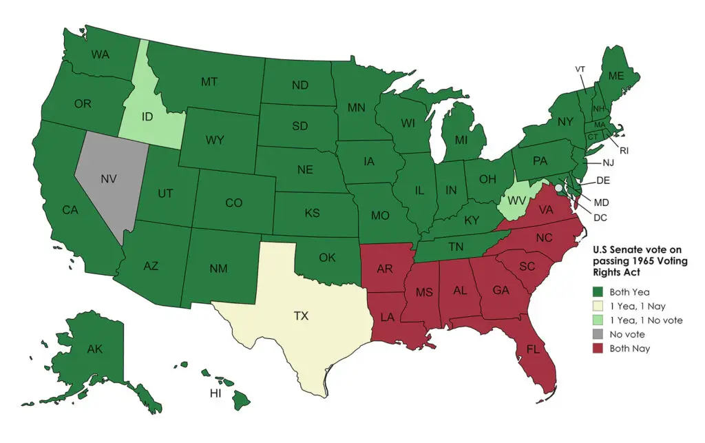 Map of the United States: 1965 Voting Rights Act