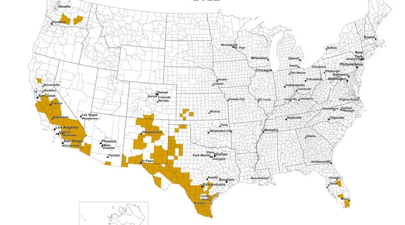 American counties where Hispanic and Latino population is 50 percent or more mapped