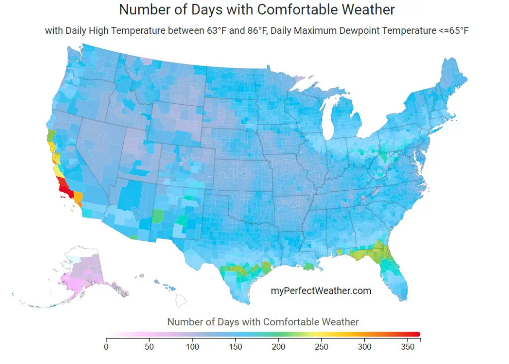 Days with comfortable weather in the United States Mapped