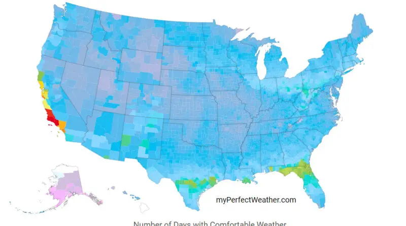 Days with comfortable weather in the United States Mapped