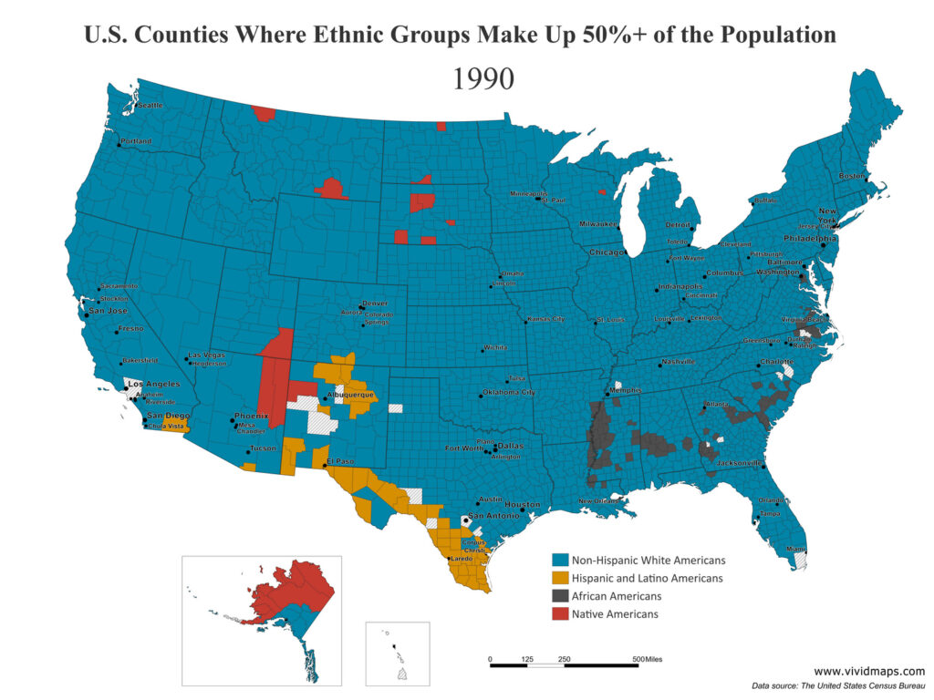 American ethnic groups in 1990 mapped