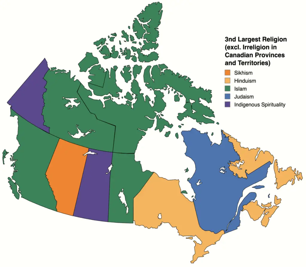 Third largest religions in Canada by Province