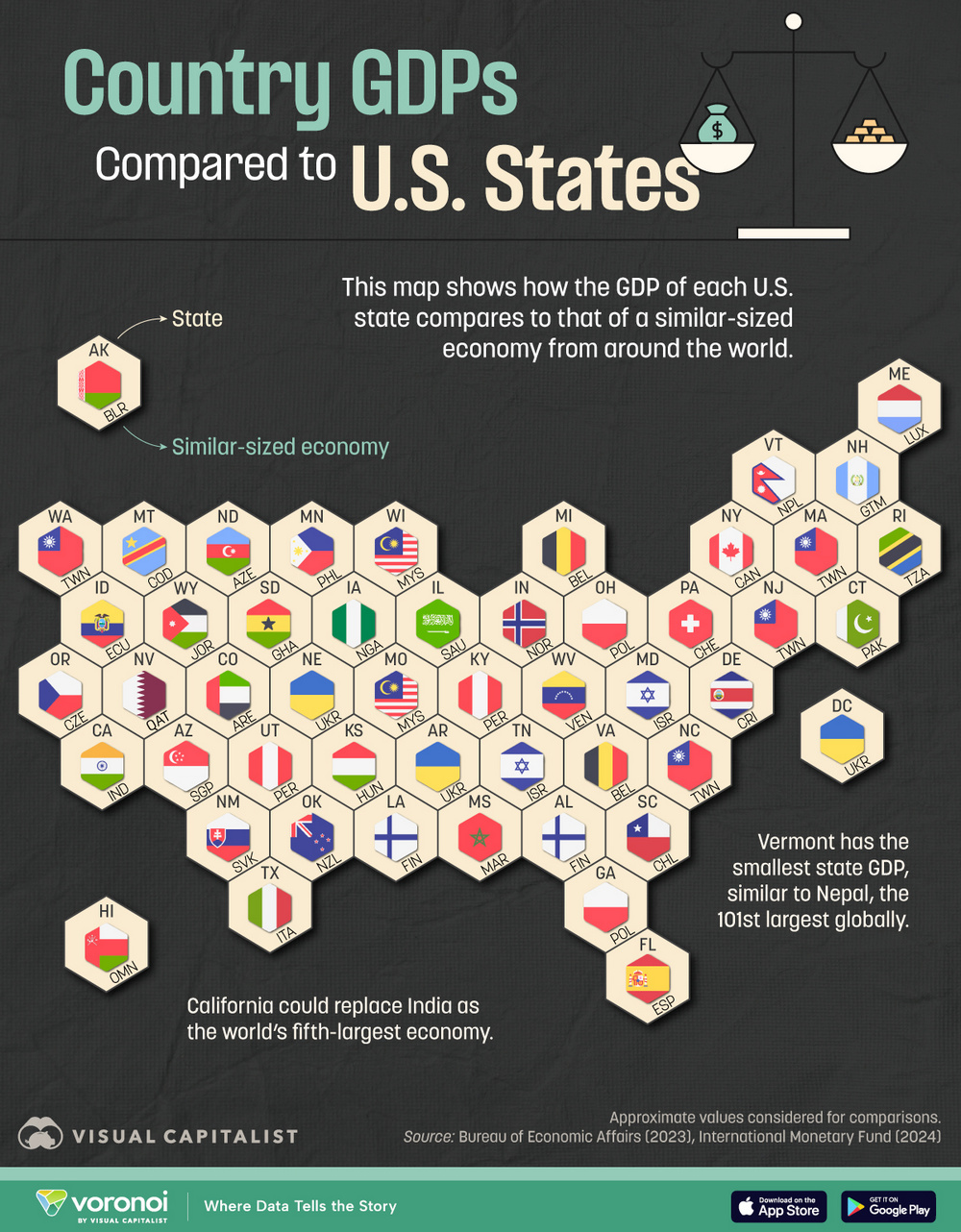 Map of the United States: US States GDP vs Other Countries