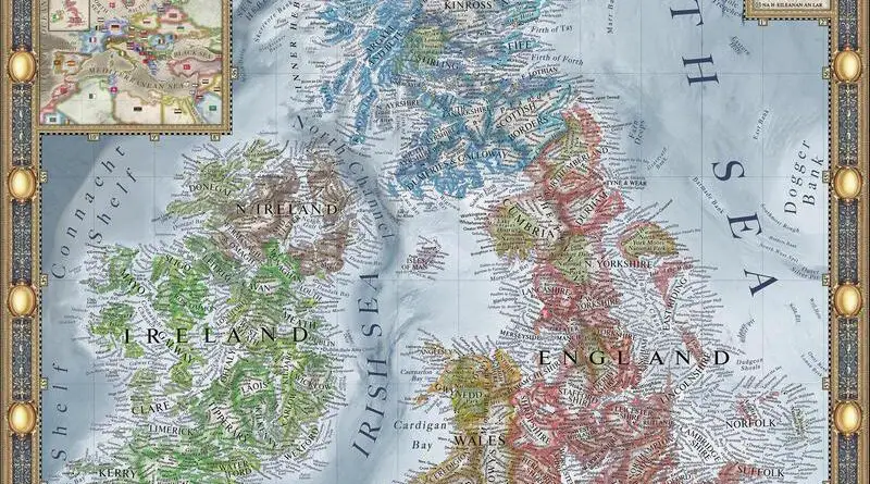 Map poster of the British Isles under the sea