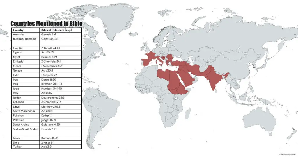 World map of the countries mentioned in Biblia