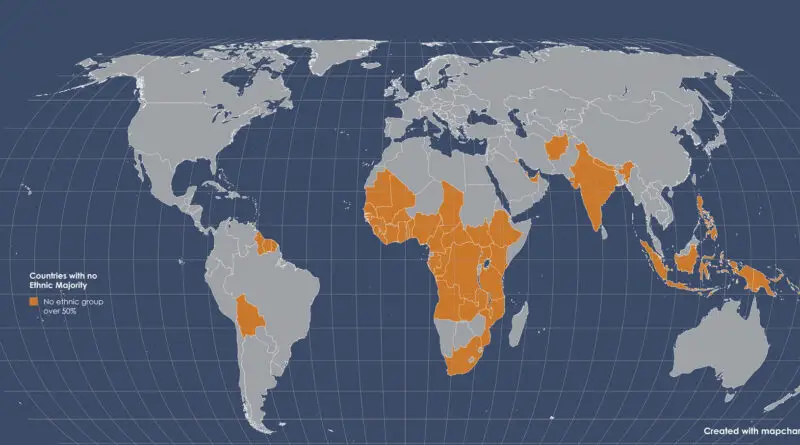 The world map of the countries with no ethnic majority