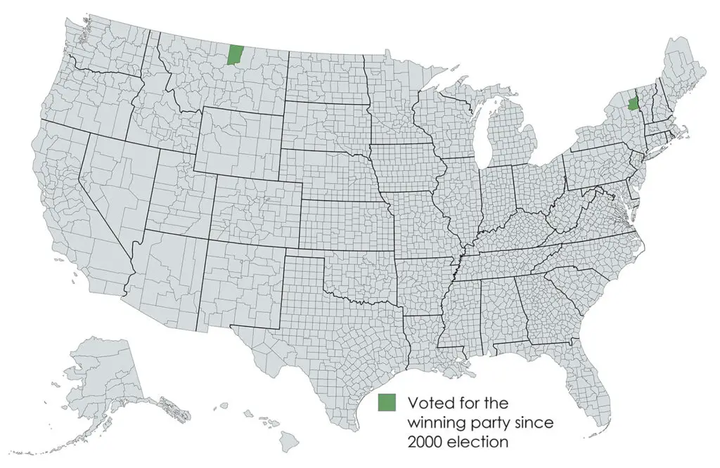 Voted for winning party since 2000 election mapped