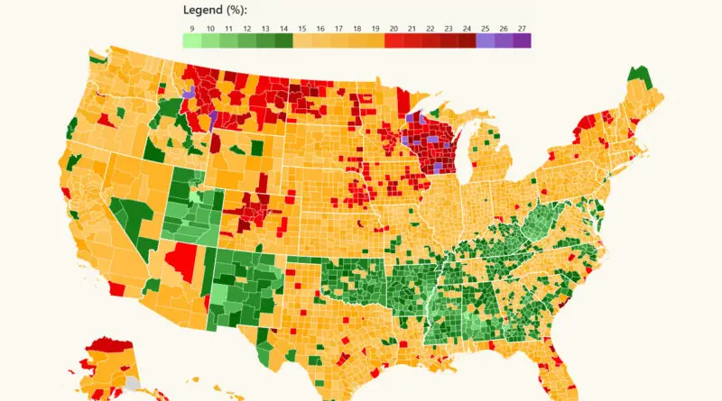 Map of the Drunkest an Driest US Counties