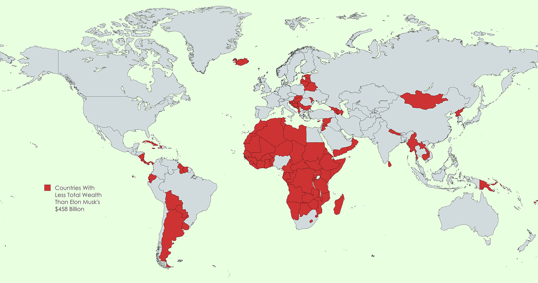 Only 54 Countries Now Have More Household Wealth Than Elon Musk’s $458 Billion (World Map)