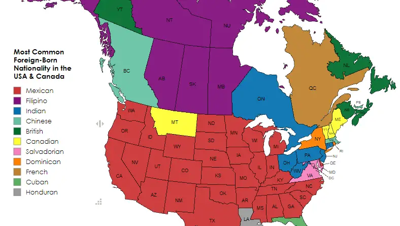 Foreign born nationality in the USA and Canada