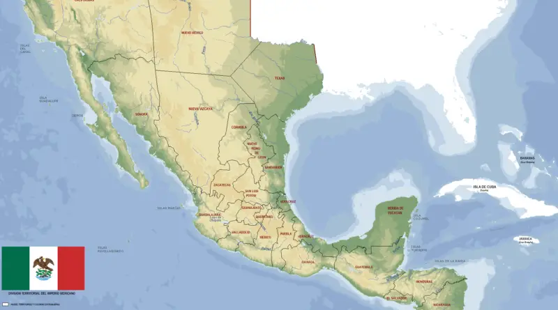 Map of The First Mexican Empire At Its Greatest Extent (1821-1823)