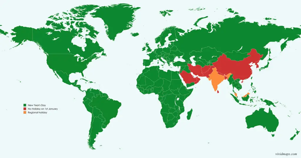 Countries Where New Year’s Day Is Not a Public Holiday