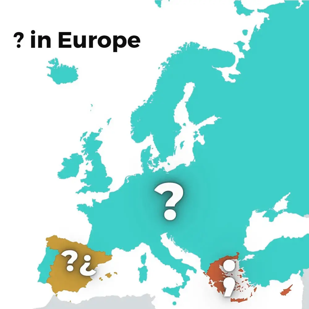 Question mark symbol in Europe mapped