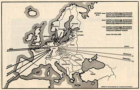 A 1936 map showing sterilization laws across Europe