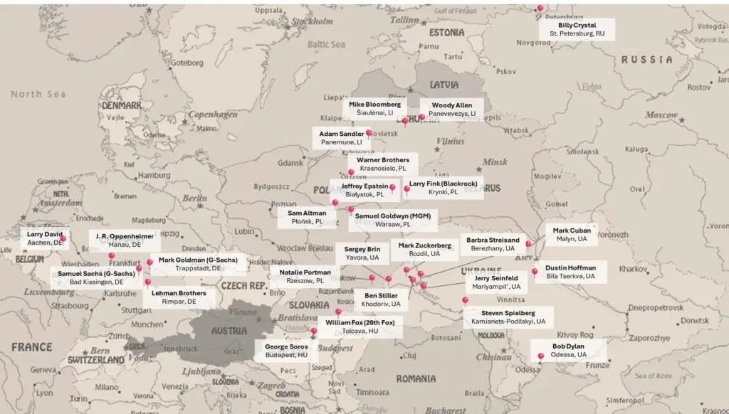 Famous Ashkenazi Jewish Americans mapped