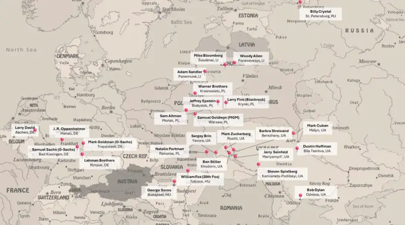 Famous Ashkenazi Jewish Americans mapped