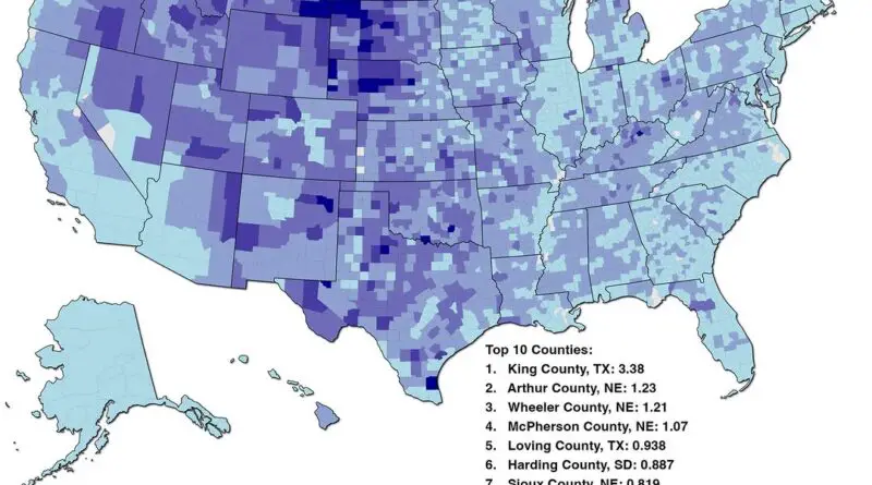 Horses per Capita by U.S. county mapped