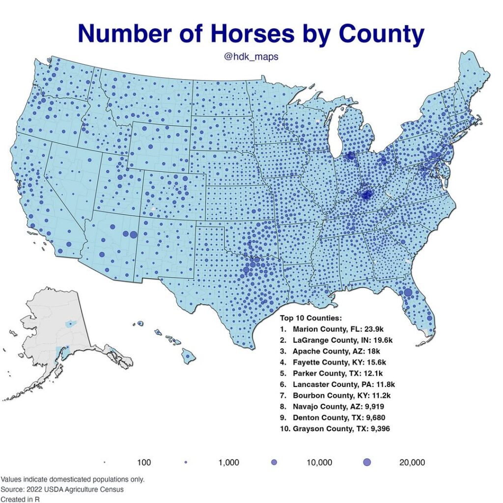 Map of the Number of Horses by U.S. County