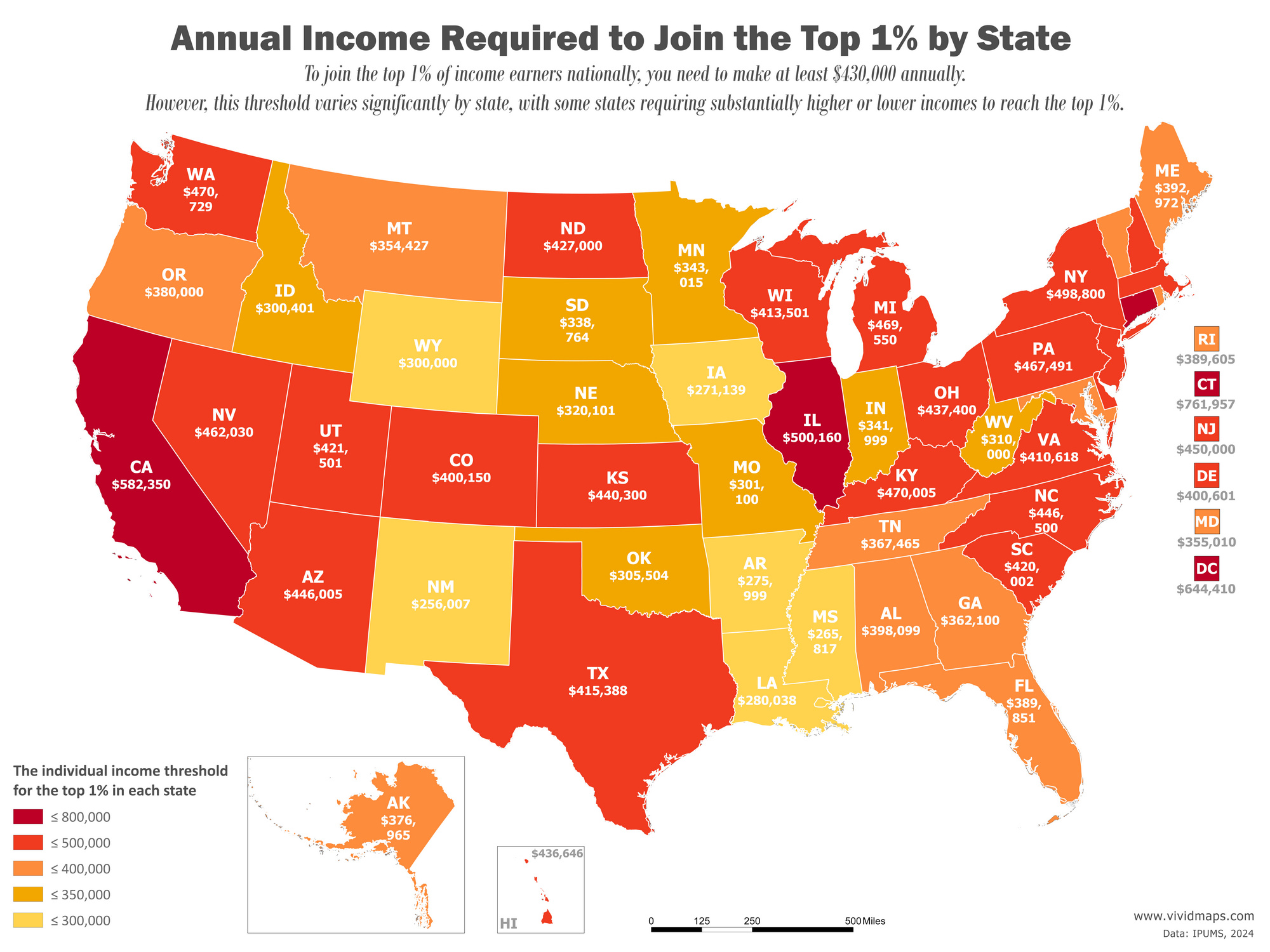 Mapped: What does it take to join the top 1% of income earners in the United States?