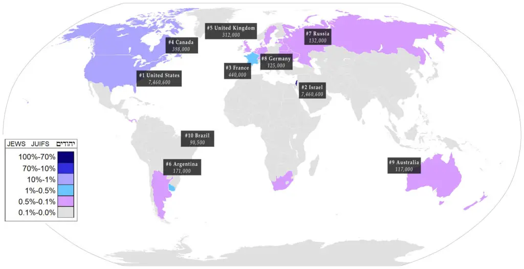 World map of Jewish population