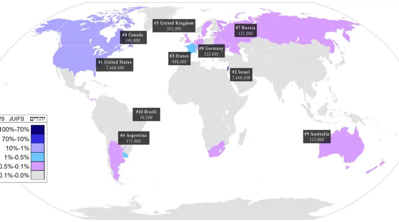 World map of Jewish population