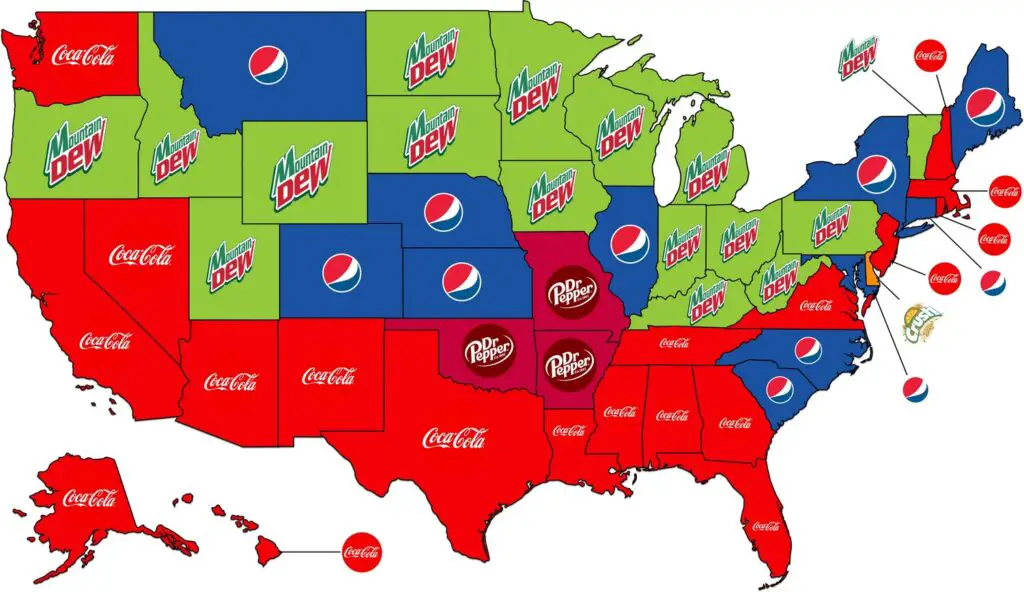 Most popular soda by U.S. state mapped