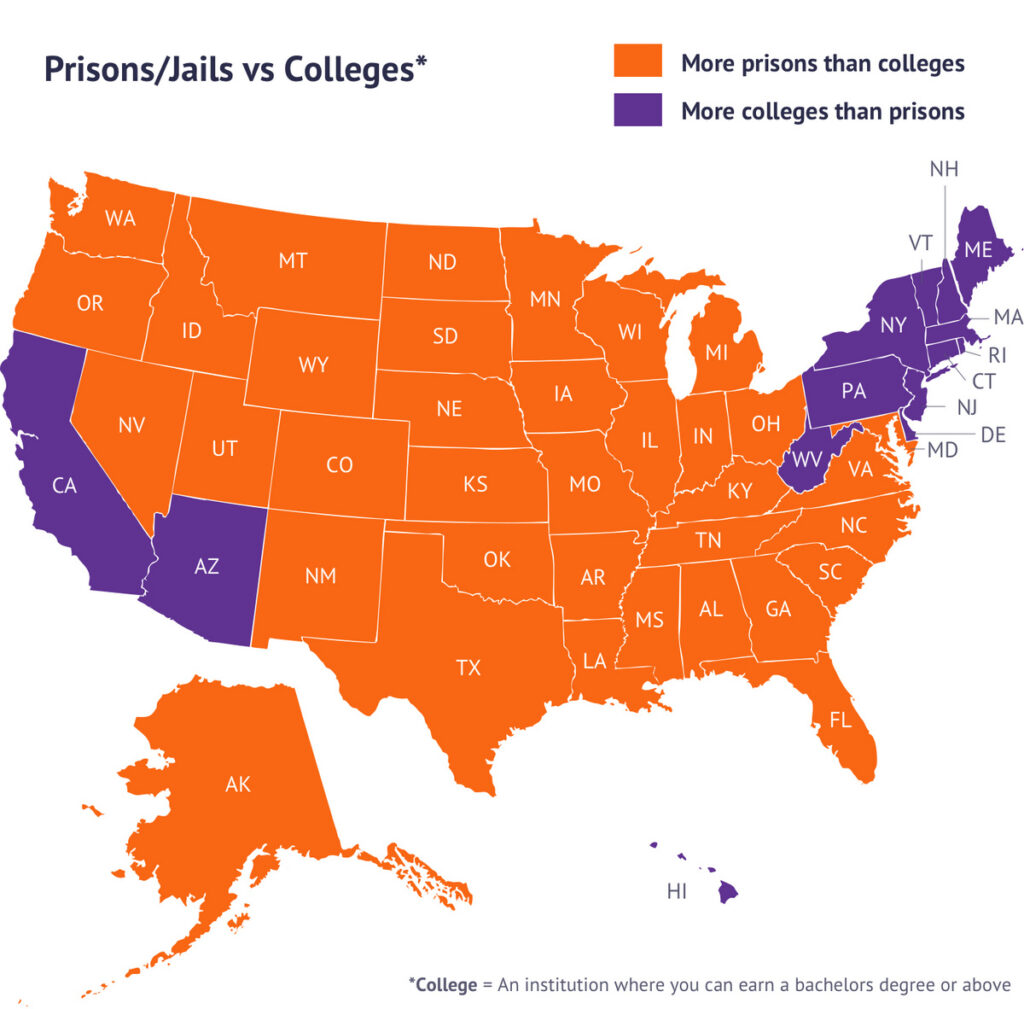 Prison vs college in the United States mapped