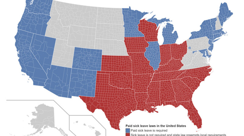 The map of Paid Sick leave in the United States