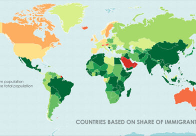 World map of countries based on share of immigrants