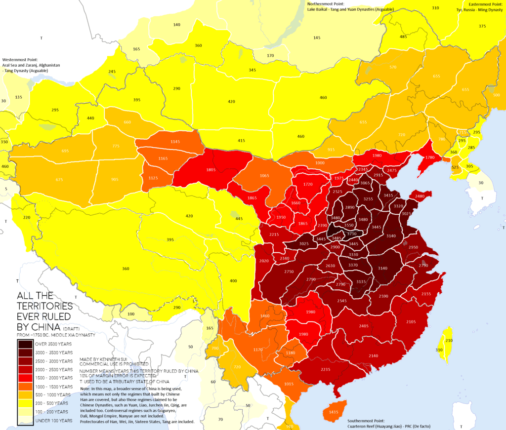 All the territories ever ruled by China mapped