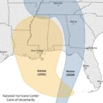 Decreasing size of the hurricane path cone of uncertainty mapped