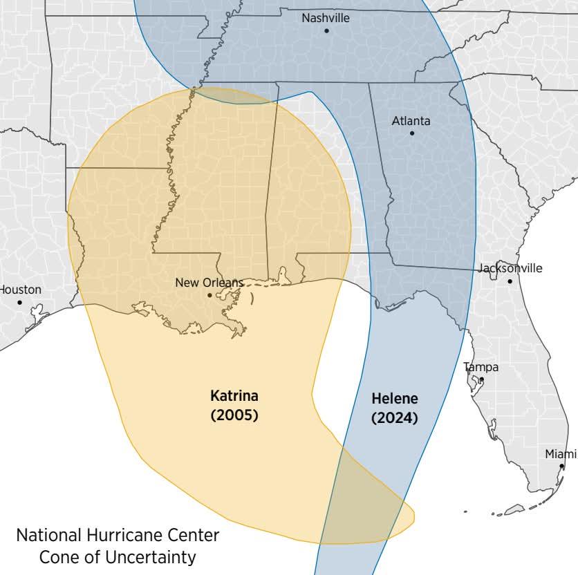 Decreasing size of the hurricane path cone of uncertainty mapped