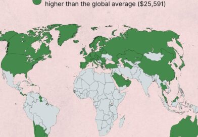 Countries wealthier than the global average mapped