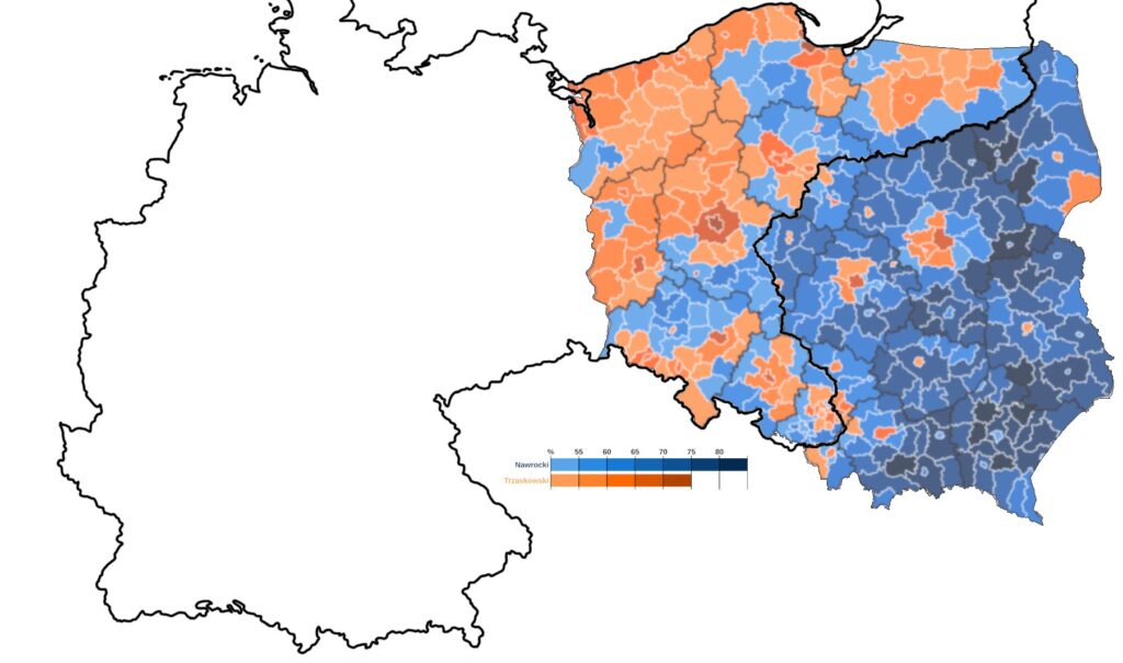 Polish presidential election results overlaid on map of the former German Empire