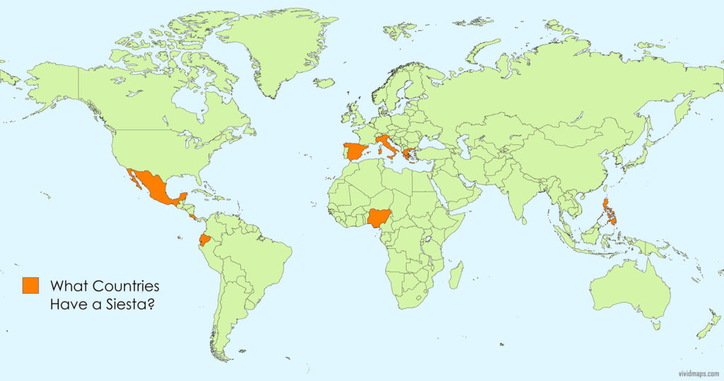 Siesta in world countries mapped
