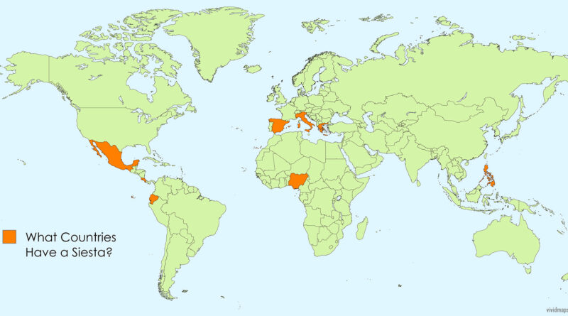 Siesta in world countries mapped