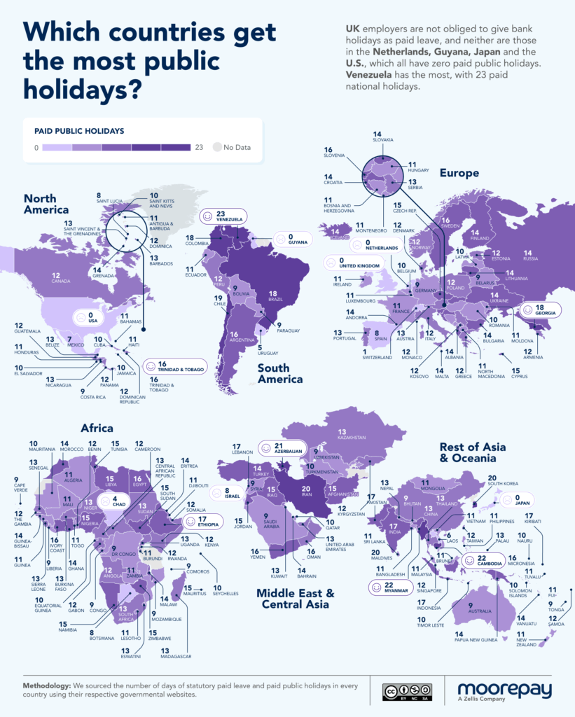 Mapped: Which Countries Get the Most Paid Public Holidays