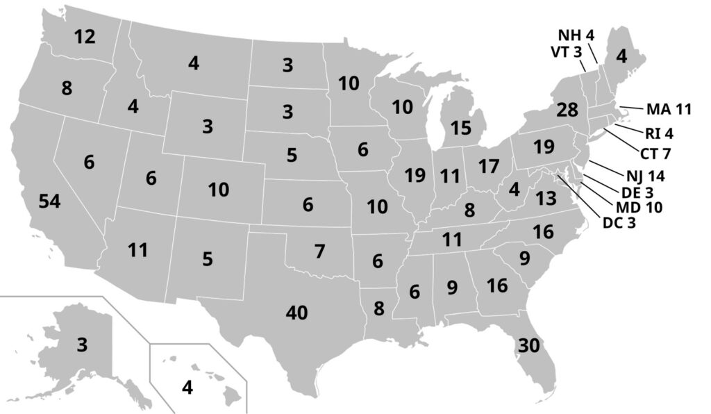 The number of electoral votes mapped