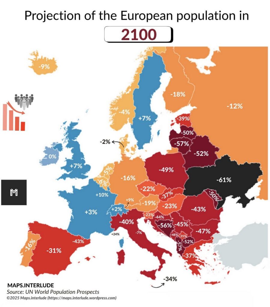 Map of European population in 2100 (forecasted)