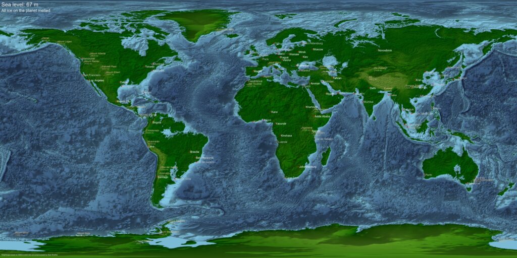World map: All Ice on Earth Melted