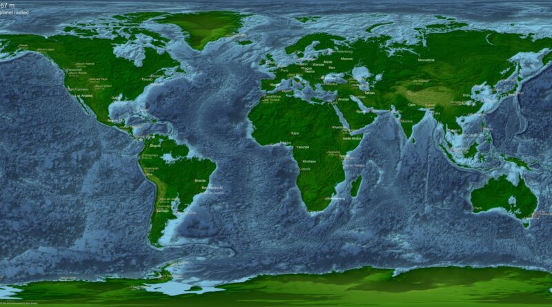 World map: All Ice on Earth Melted