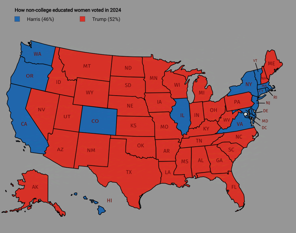 How non-college educated women voted in 2024 mapped