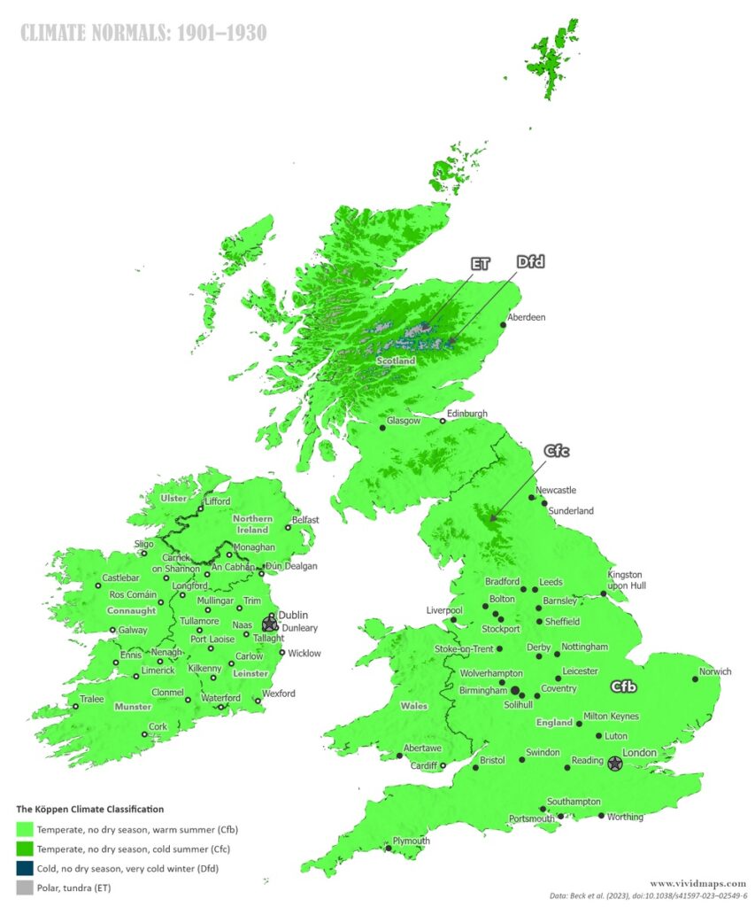 Map of the climate of the British Isles in 1930