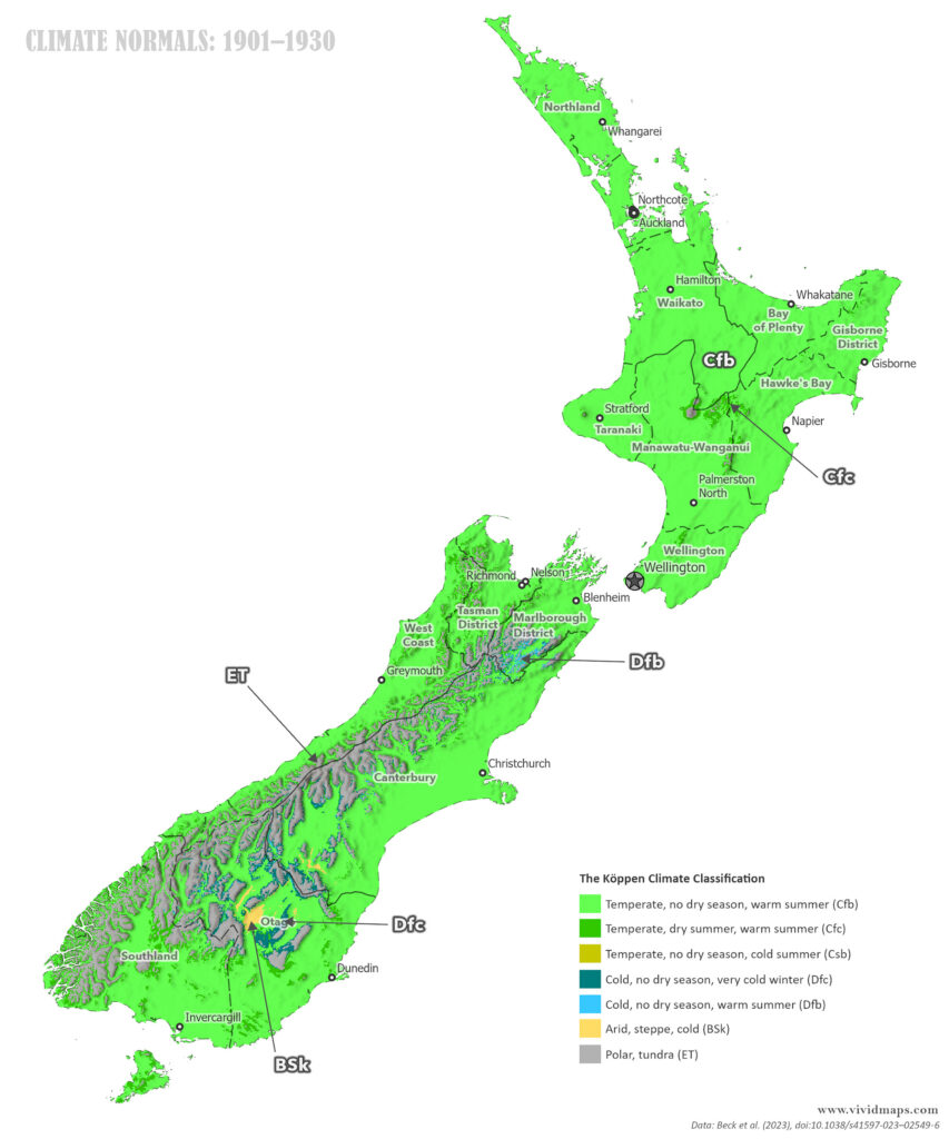Climate of New Zealand in 1930 mapped