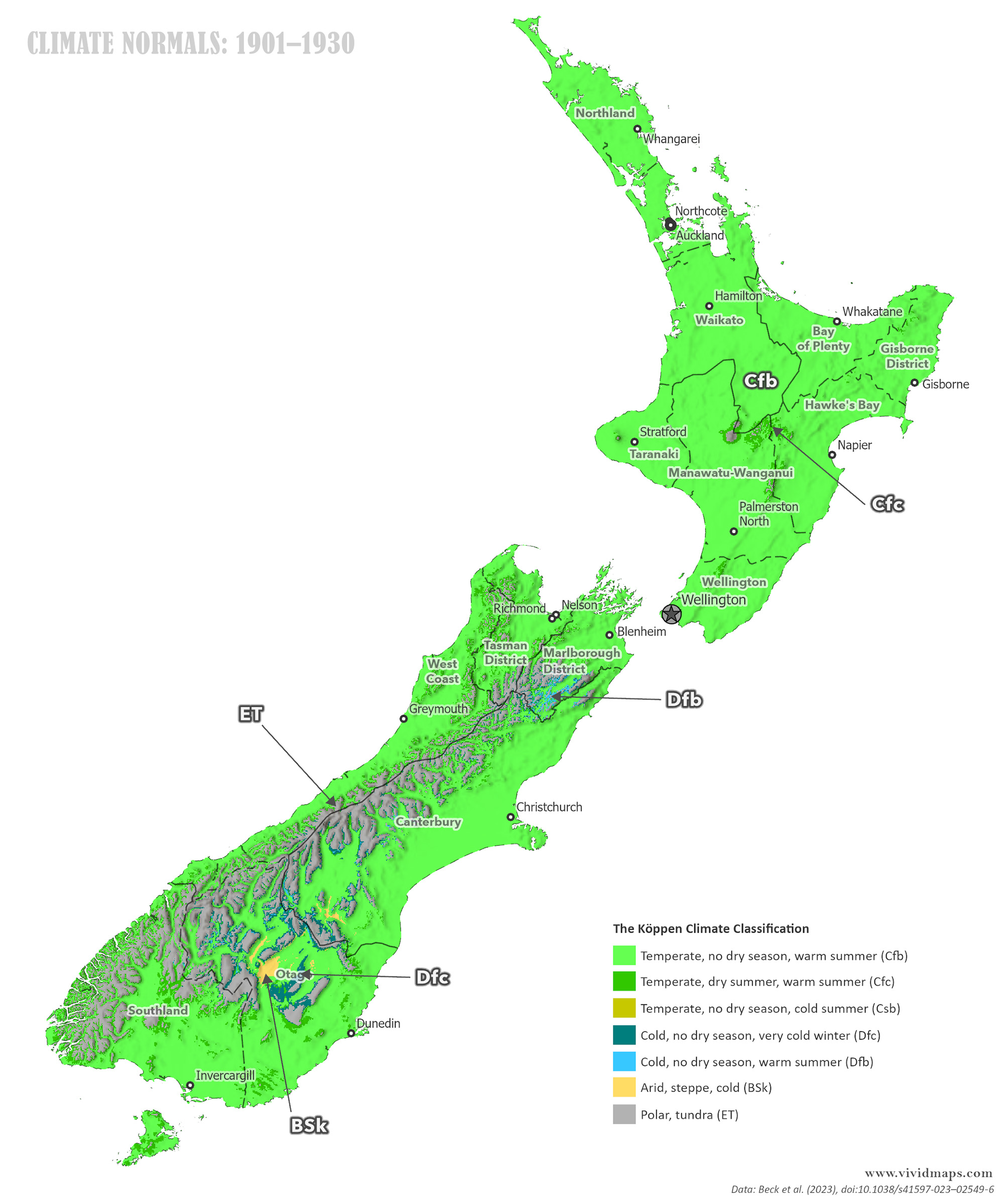 Climate of New Zealand in 1930 mapped