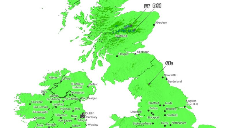 Map of the modern climate of the British Isles