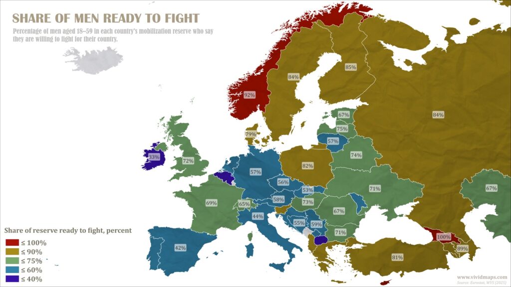 Share of Men Ready to Fight Mapped