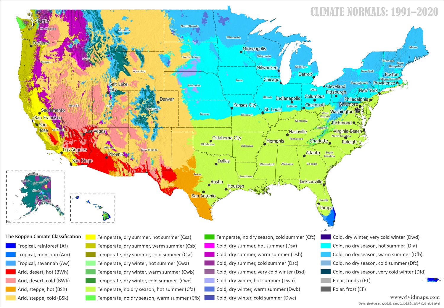 Contemporary climate map of the United States