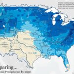 Change in annual precipitation in the United States by 2050 mapped.