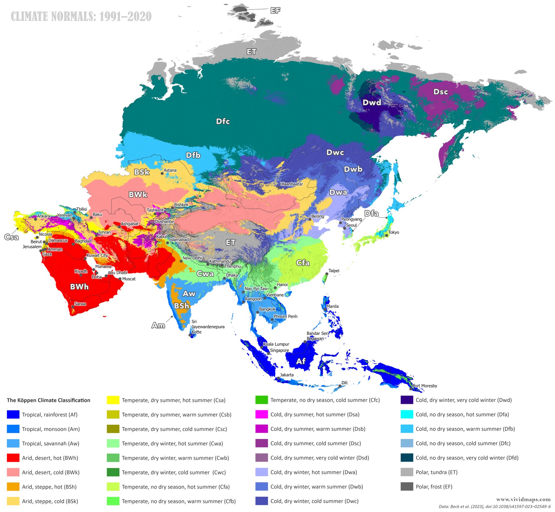Modern Climate in Asia mapped